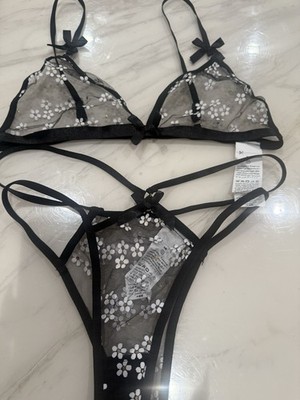 Shein lace & mesh strappy midriff garter bodysuit/teddy + stockings S  248
