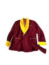 Men's red/yellow Velvet Short Smoking Jacket, very big. 4xl Quilt lapels
