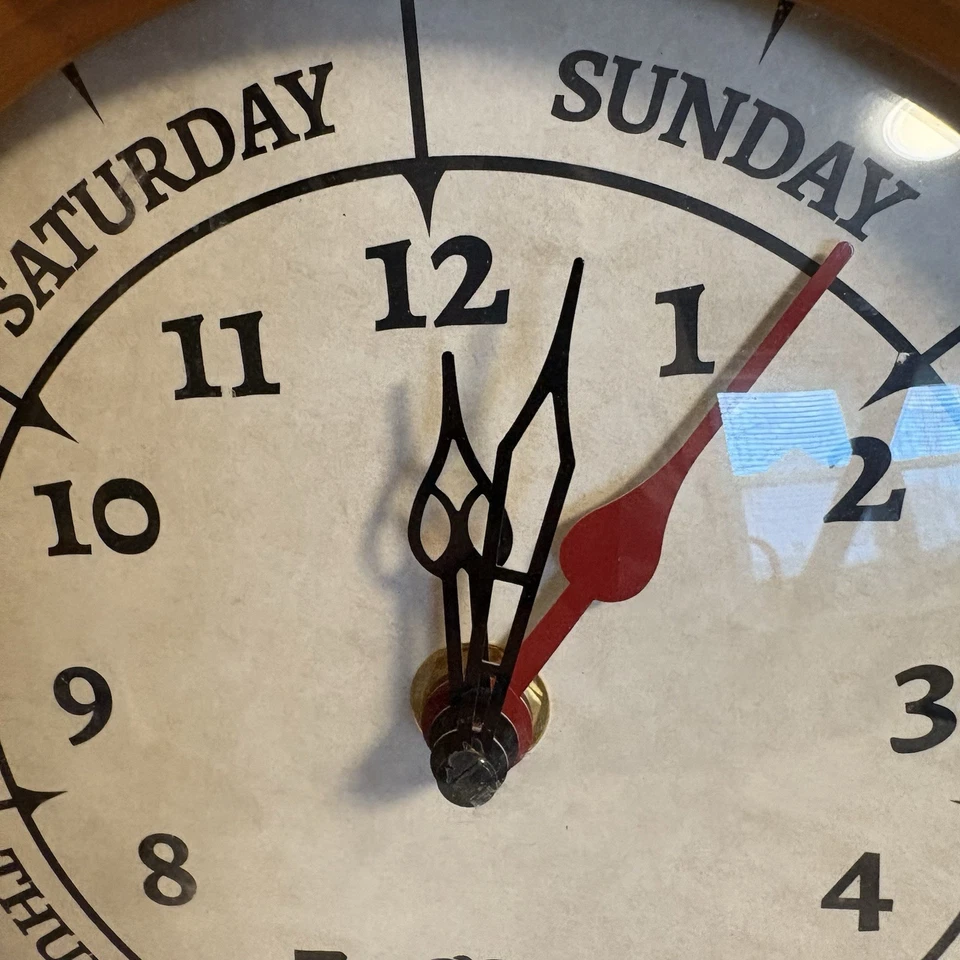 Dayclocks Wall Mount Clock Wood & Glass, Time & Day of Week 12" ~ Tested - Image 3 of 4