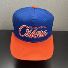 Vintage 90s Edmonton Oilers Sports Specialties Script NHL Snapback Twill Hat