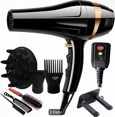 Hair Dryer w/ Diffuser & Concentrator Attachments, Black/Gold/Silver