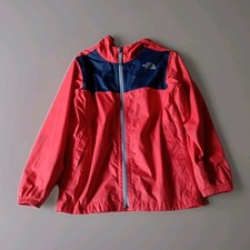 Kids North Face Windbreaker with Hood Size M 10/12 Zipper With Pockets Red/ Blue