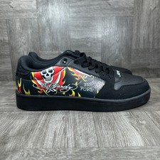 Ed Hardy Court T Sneakers Mens 10.5 Black Pirate Skull Flame EH06341001 NEW