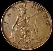 UK Farthing 1933 George V Bronze Coin WCA B575