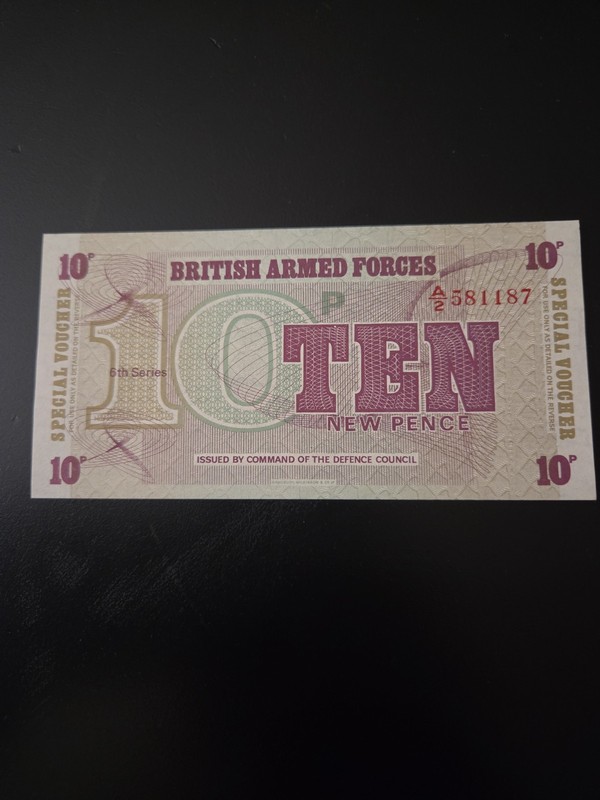 1970 England British Armed Force Special Voucher 10 New Pence Bank Note