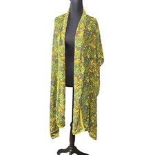 Vintage Floral Print Shawl Scarf Wrap Green Yellow Retro Mod Botanical boho