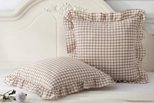 2 Pack Ruffle Throw Pillow Covers 18x18 inches, 18"x18" Pack of 2 Taupe Plaid