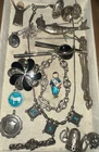 Vict Deco Lot 21 PC ALL STERLING SILVER PENDANT NECKLACE CHAINS, BROOCHES, RING+