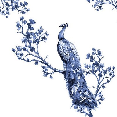 20 Servietten Royal Peacock Pfau Vogel Tiere Blüten Zweig Exotisch blau 33x33cm