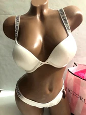 Victoria's Secret Shine Strap Swim Bombshell Push-up Brazilian 2PC Set White NWT