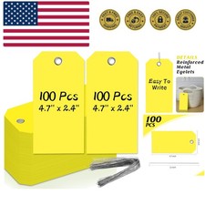 100 PCS 4 3/4" x 2 3/8" Neon Color Shipping Tags with Wire Blank Heavy Duty H...