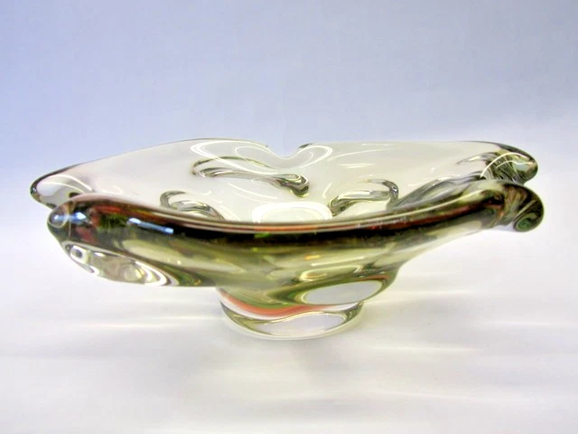 Glasschale Josef Hospodka Glaswerke Chribská Böhmen Sommerso Überfang Glas grün - Bild 3 von 4