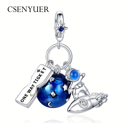 S925 Necklace Astronaut Space Dangle Charm Fits European Charm Bracelet Women