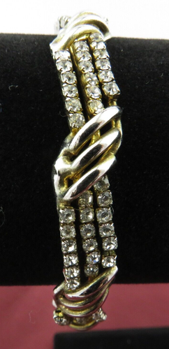 Vtg. Goldtone Prong Set Clear Rhinestone Bangle Bracelet Elegant Classic - Afbeelding 7 van 12