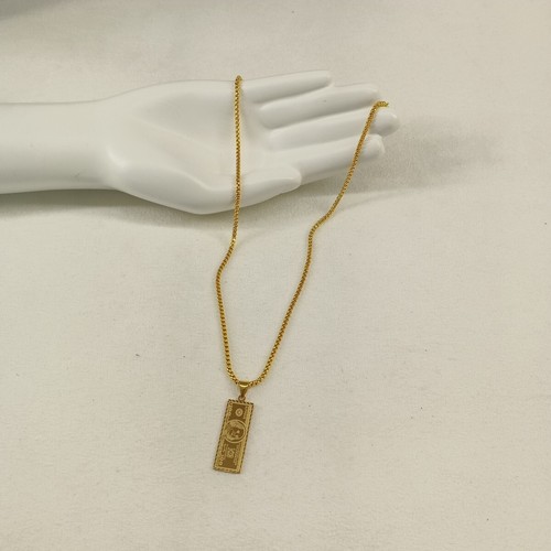 Men Chain link Pendant "100 dollars" Necklace 22" Brass Plated Gold - Picture 6 of 8