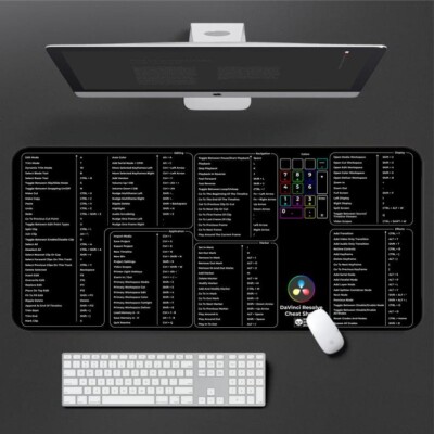 DaVinci Resolve Desk Mat Win & Mac, Cheat Sheet Desk Pad, Hotkeys Deskpad Mouse