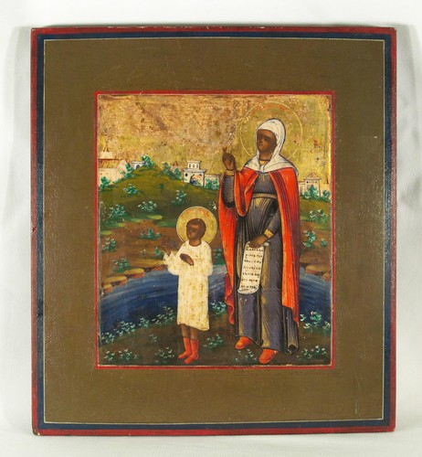 ANTIQUE RUSSIAN ICON OF ST.ULITTA and KYRIC 1850 - Picture 4 of 7
