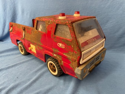 1970-73 TONKA Fire Truck - Vintage Red Pressed Steel Toy Ladder Snorkel Pumper - Picture 4 of 12