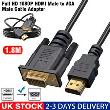 1.8m HDMI to VGA Cable Monitor Lead PC XBOX Laptop Converter Adapter 2M UK