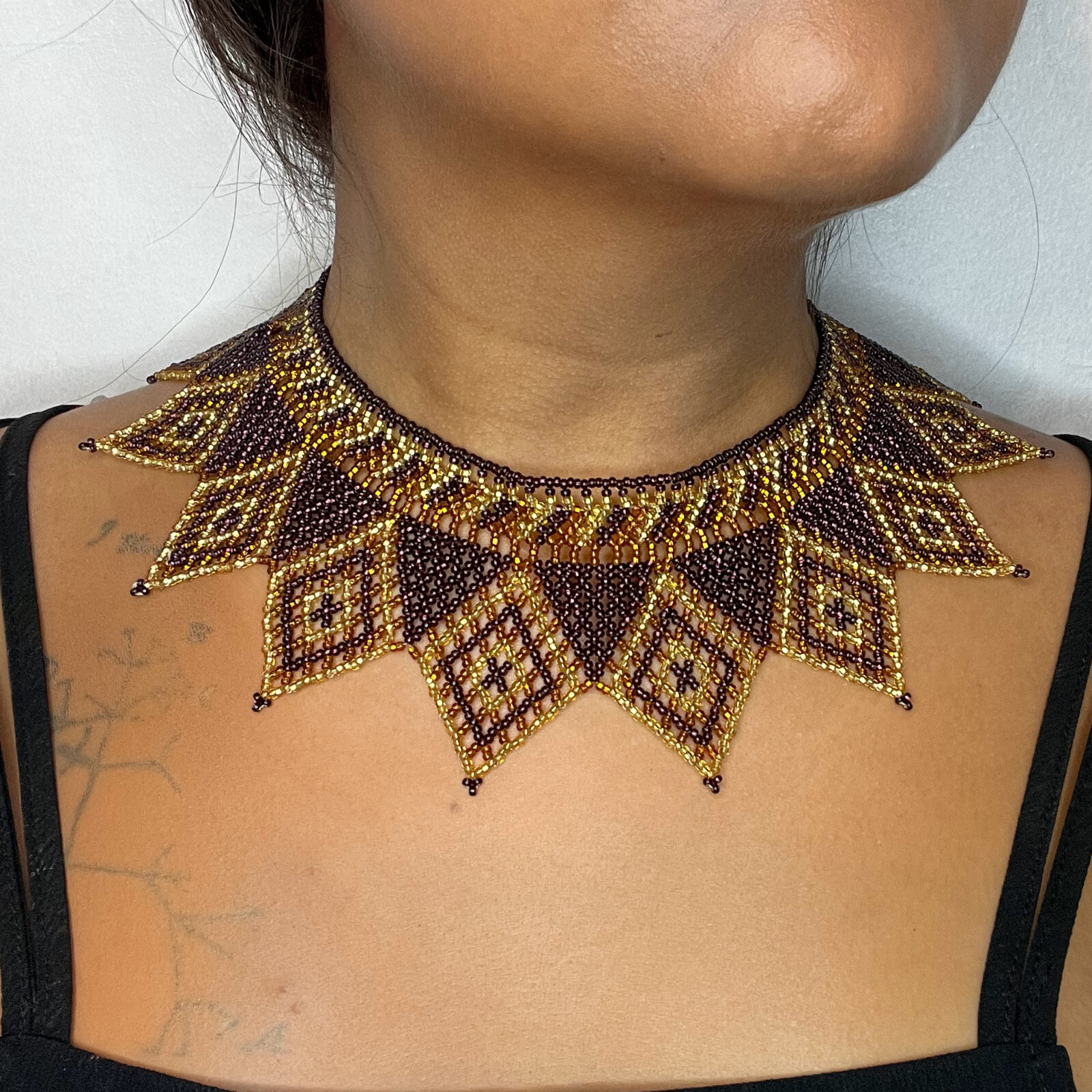 Handmade Mexican Aztec Beaded Choker Necklace 55cm