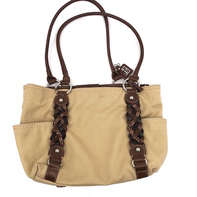 Giani Bernini Shoulder Bag Purse Canvas Leather Straps Multifloral Lining 