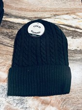 Amity Cold Guard Men's Black Thermal Knit Hat Beanie Faux Fur Lined NEW