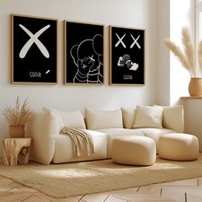 Hypebeast Kaws Posters Set of 3 White On Black Wall Art Poster Prints A4 A3 A2