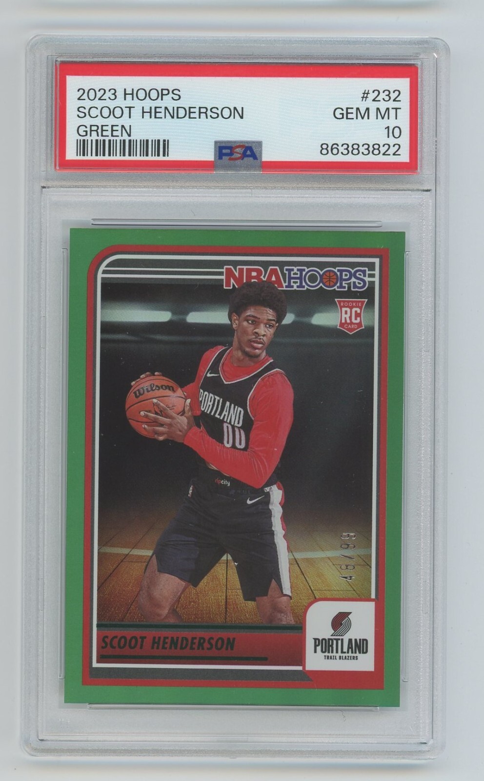 Scoot Henderson 2023 NBA Hoops Rookie #232 Green Foil 48/99 RC PSA 10 Pop 1