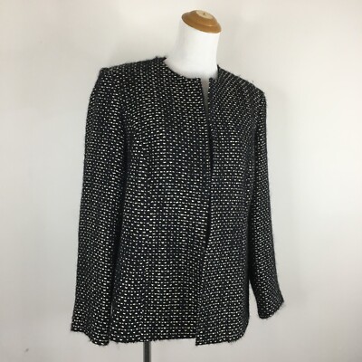 MARINA RINALDI Italy sz 23-Large Black Glitter Cream Tweed Wool Blend Jacket
