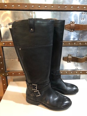 Marc Fisher Black Leather Wide Calf Riding Boots NEW Audrey US