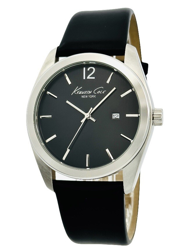 Kenneth Cole New York KC1596 Men's Black Dial Black Leather Strap