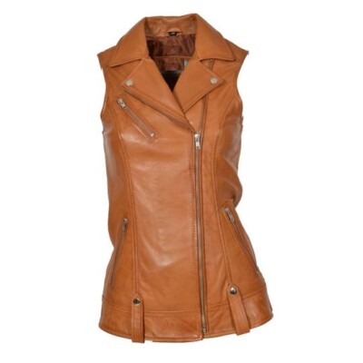 Leather Vest Jacket Motorcycle Biker Women Style Womens Size Zip