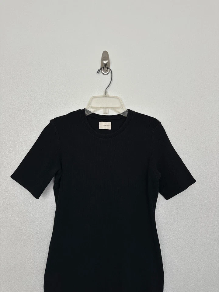 Vestido Simon Miller Acanalado Bodycon Midi Manga Corta Diseñador Negro Para Mujer Grande Foto 2 de 4