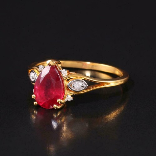 2 Ct Pear Lab Created Ruby Engagement Wedding Woman Ring 14K Yellow Gold Over - Bild 2 von 2