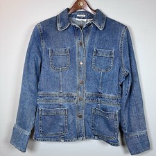 Jones Sport Women's Stretch Denim Jean Jacket Blue Size M Casual Button-front