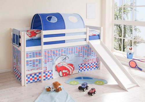 Hochbett mit Rutsche Rutschbett Manuel Kiefer massiv Weiss mit Farbauswahl - Bild 1 von 12