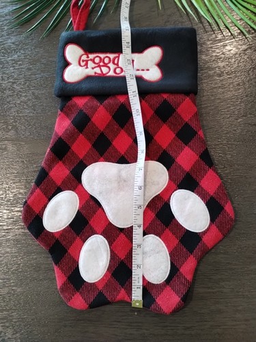 15" Pet Dog Paw Print Christmas Holiday Stocking, "Good Dog" Buffalo Plaid - Picture 9 of 11
