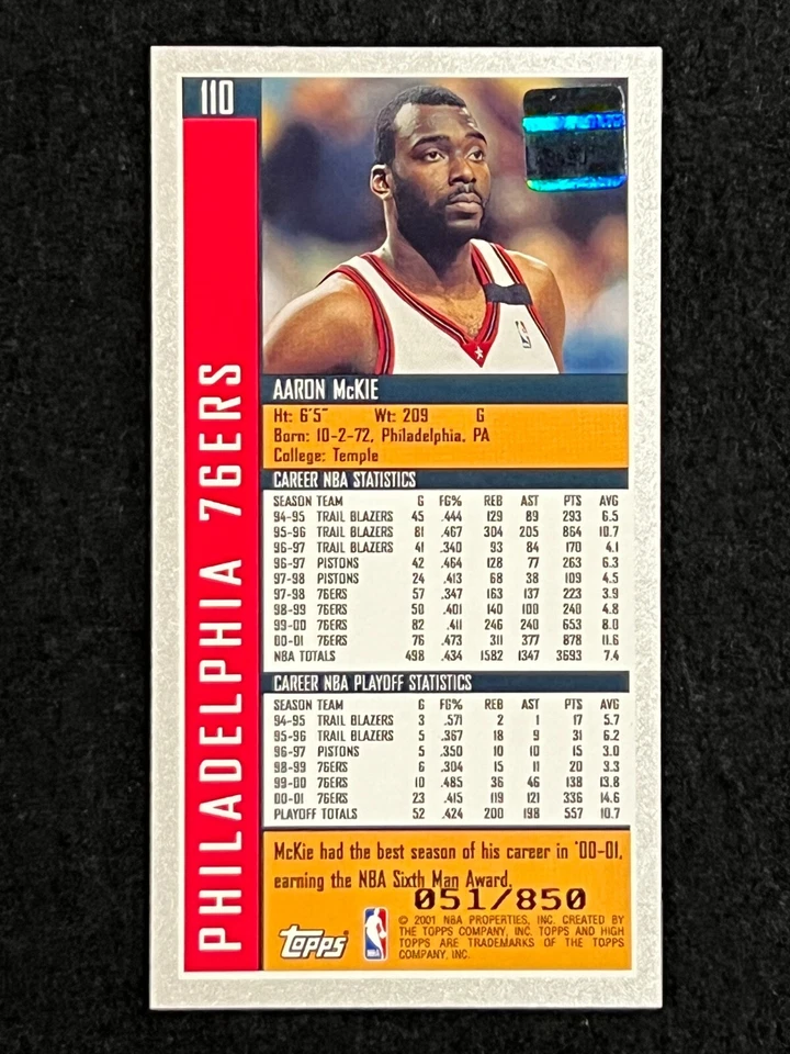 2001-02 Topps High Topps Auto #110 Aaron McKie 51/850 - Image 2 of 2