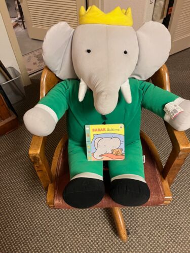 Vintage Babar King of the Elephants giant 36". Includes Babar book "Bedtime"