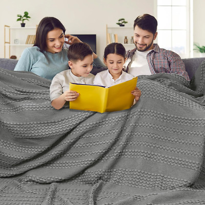 Oversized 100% Cotton Waffle Blanket 120''x120'' - Dark Grey Luxury Bedding