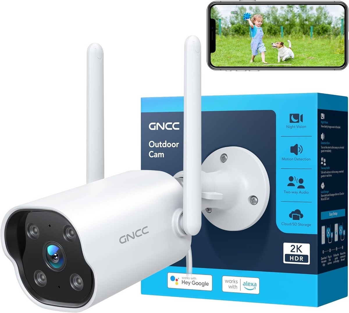 GNCC 2K Security Camera Outdoor with Detection Alarm, Wifi