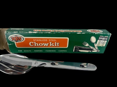 Vintage WFS Stainless Steel Chow Kit Camping Utensils in Box - No Pouch