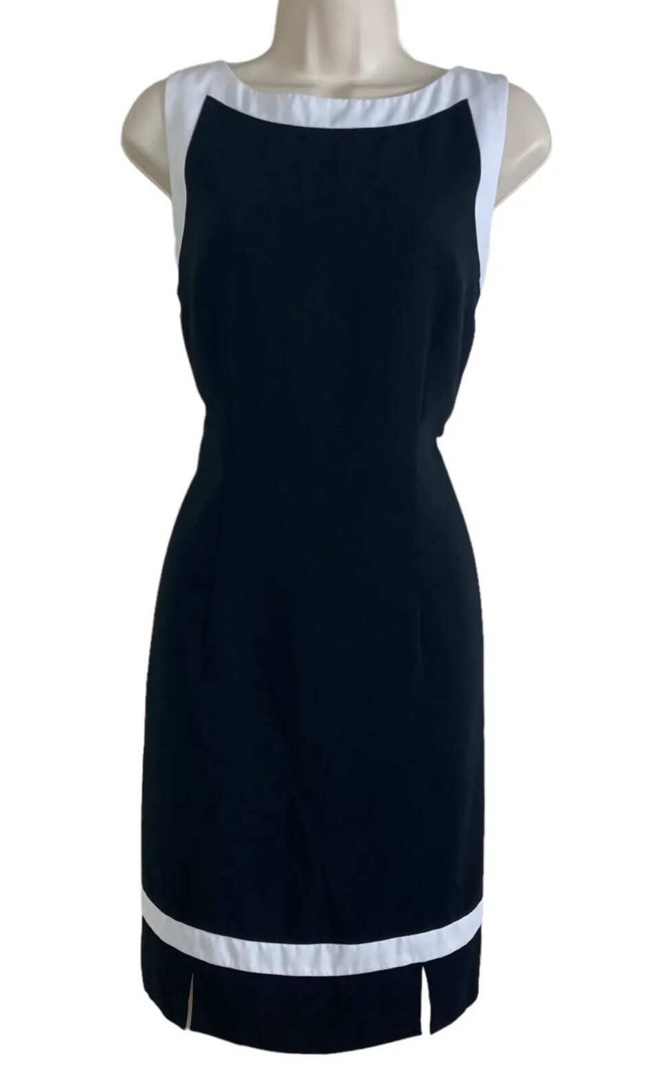 Dressbarn Size 10 Womens Sheath Dress Black White Sleeveless