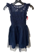 Zunie Girl Holiday Party Navy Blue Dress Tulle Bottom Lace Top Size 7/8 NEW