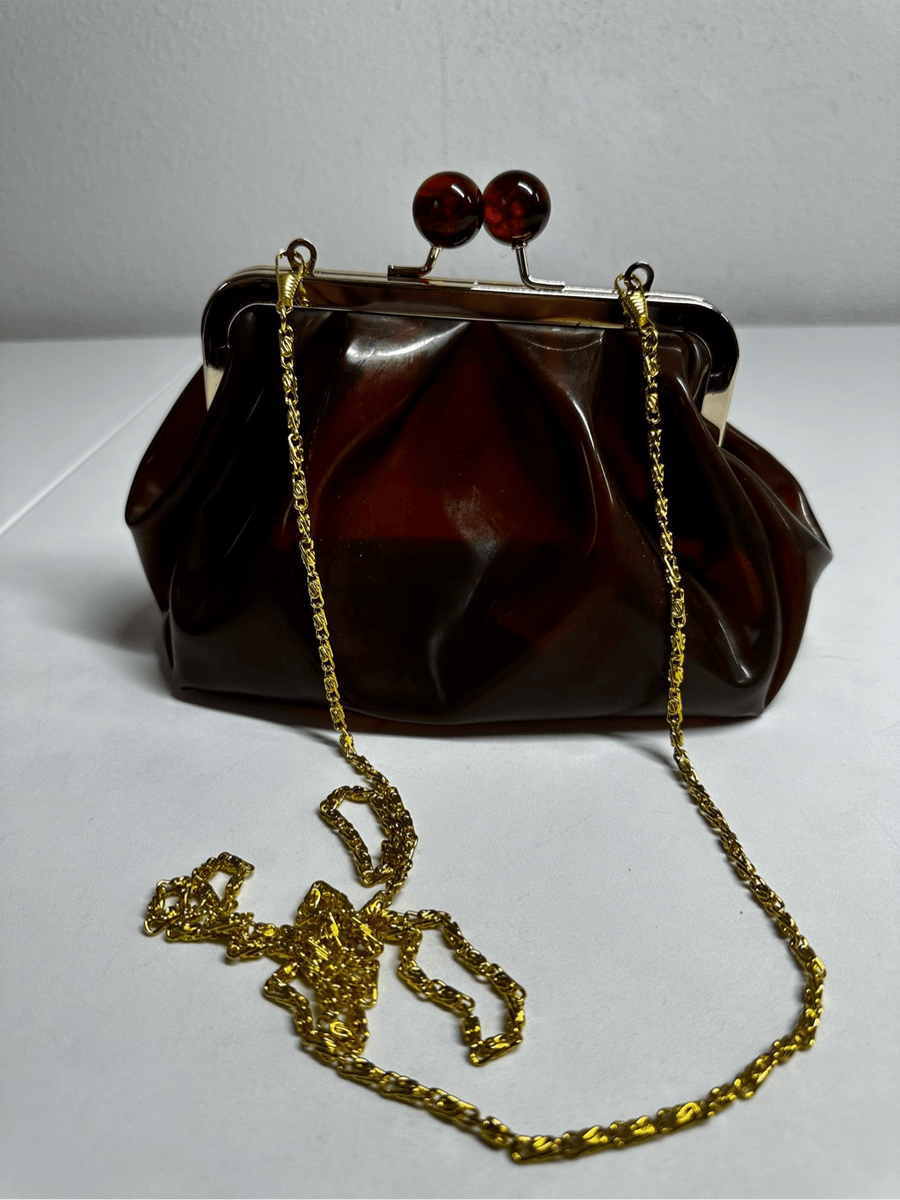 Rare Zara Vinyl Crossbody Bag With Clasp Brown Gold See