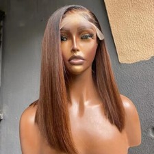 Brown 13X4 Lace Frontal Dark Roots Long Straight Bob Wig Pre Plucked Human Hair
