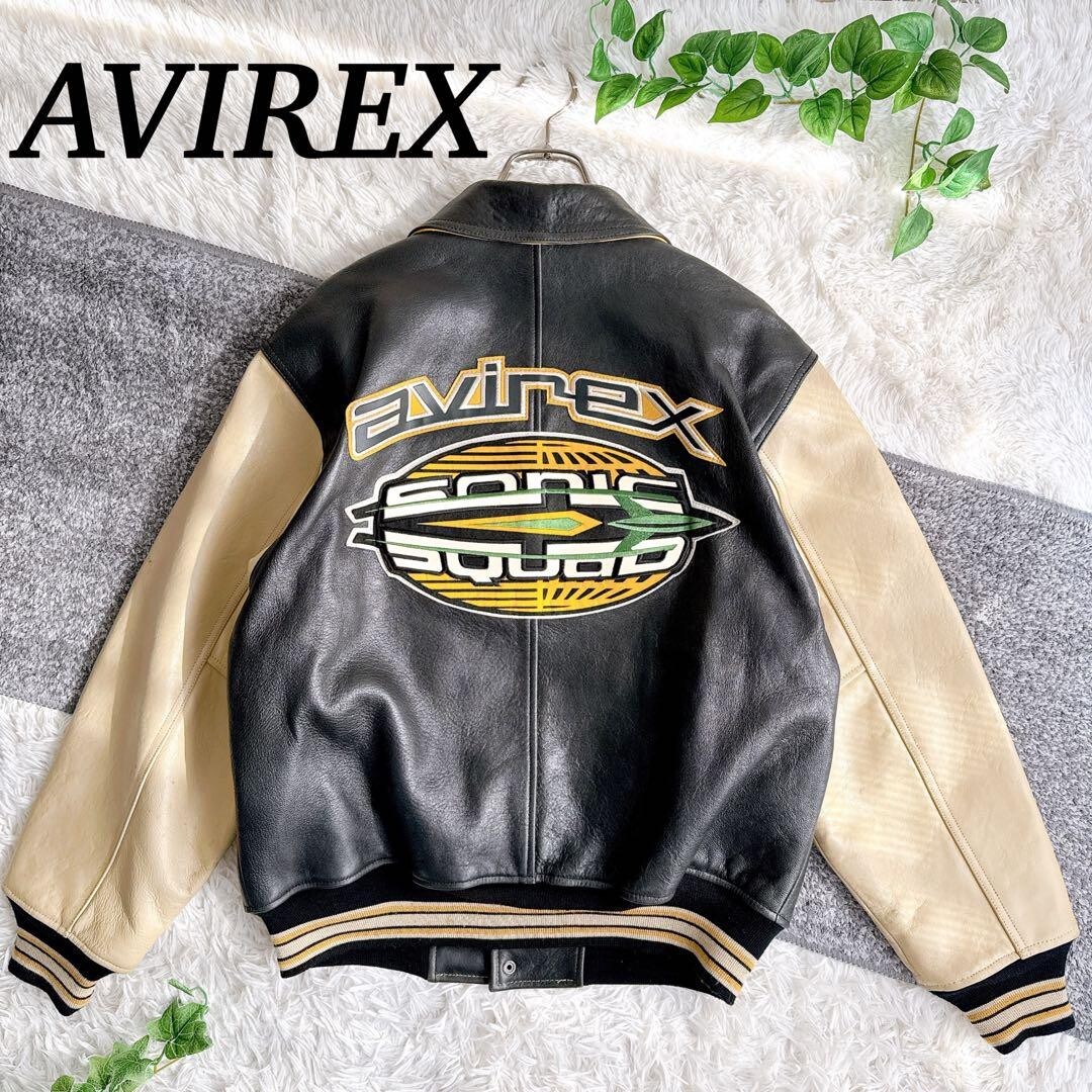 Vintage AVIREX Leather Varsity Jacket Sheepskin Hockey Men's