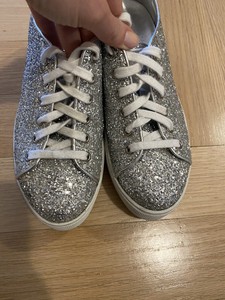 silver glitter platform sneakers