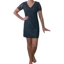 lace shift dress size 8 Green Short sleeve mini Party summer evening floral