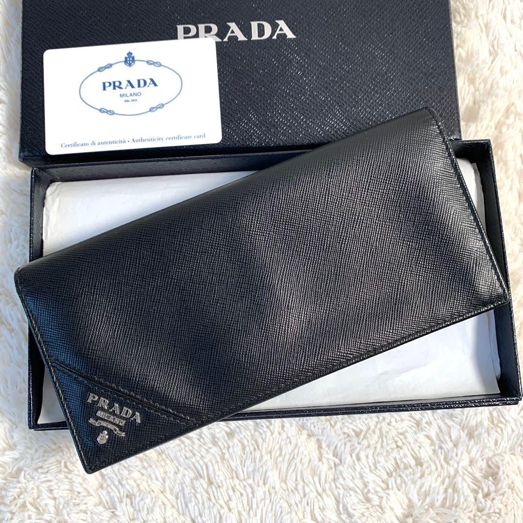 Prada Saffiano Leather Black Bifold Long Wallet Excellent Condition